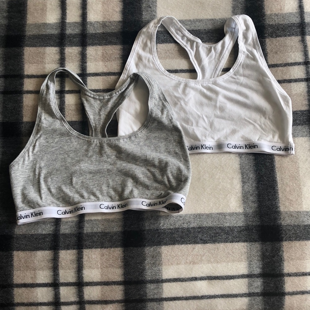 Two Calvin Klein sports bras